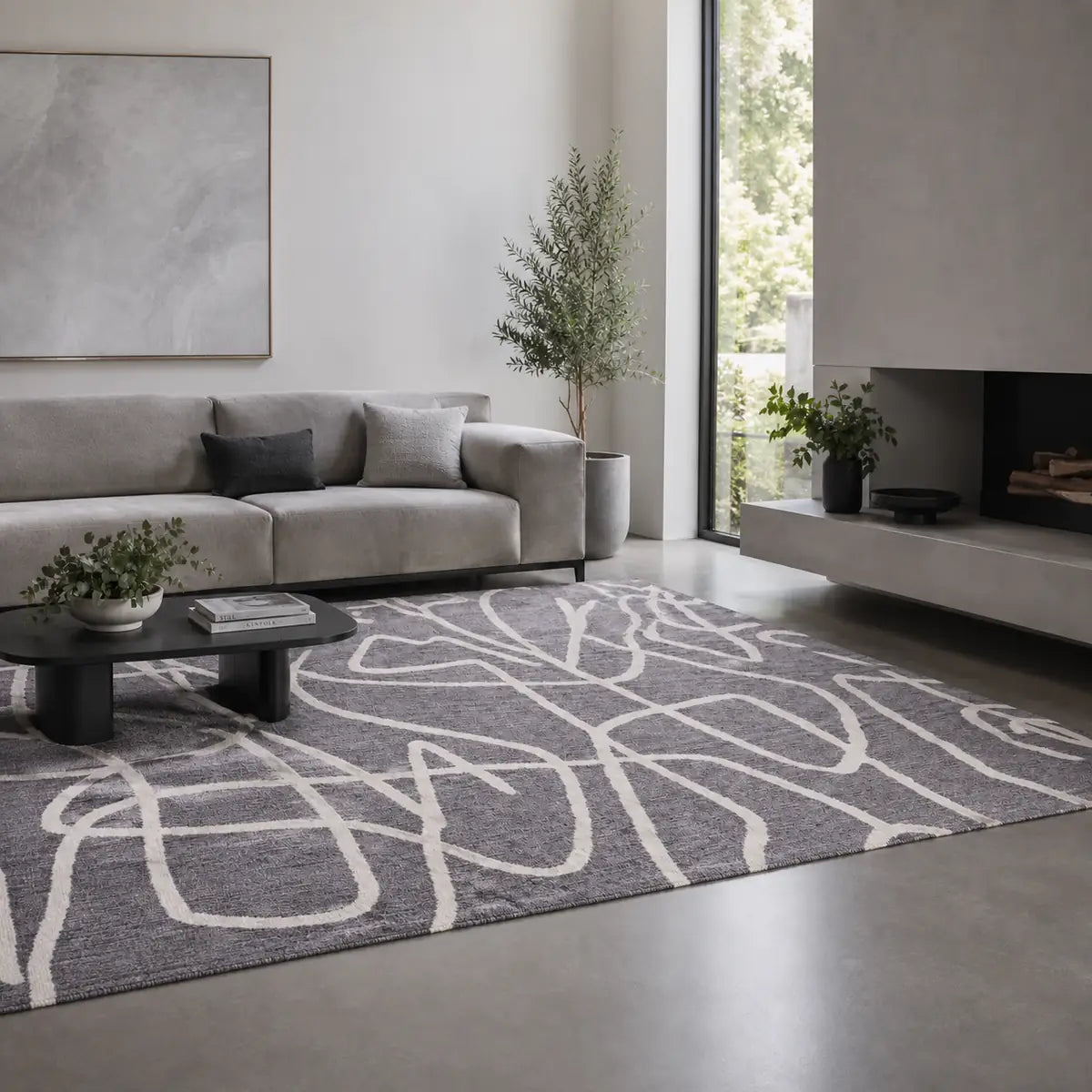 Papini Sketchy rug in Slate - lifestyle view - Linen and Co