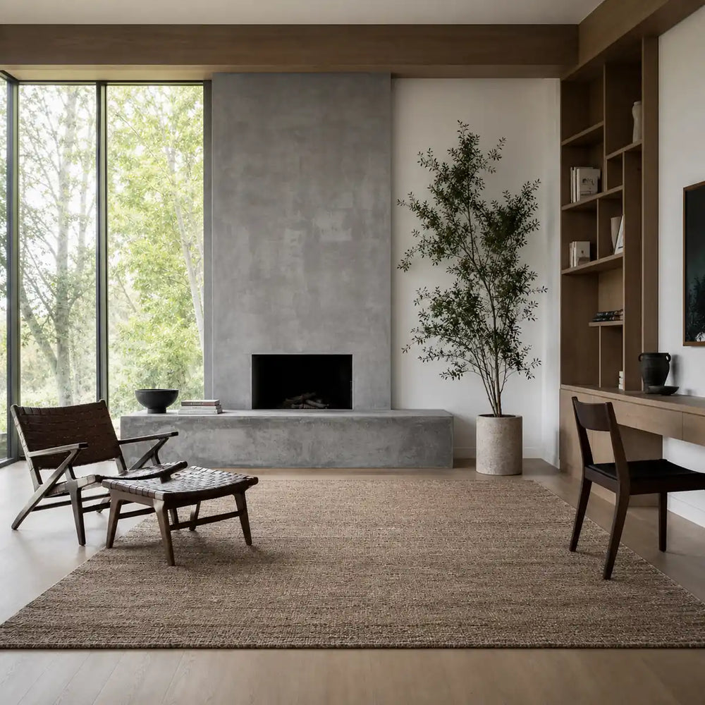 Papini Wayfarer rug in Jute - lifestyle view - Linen and Co