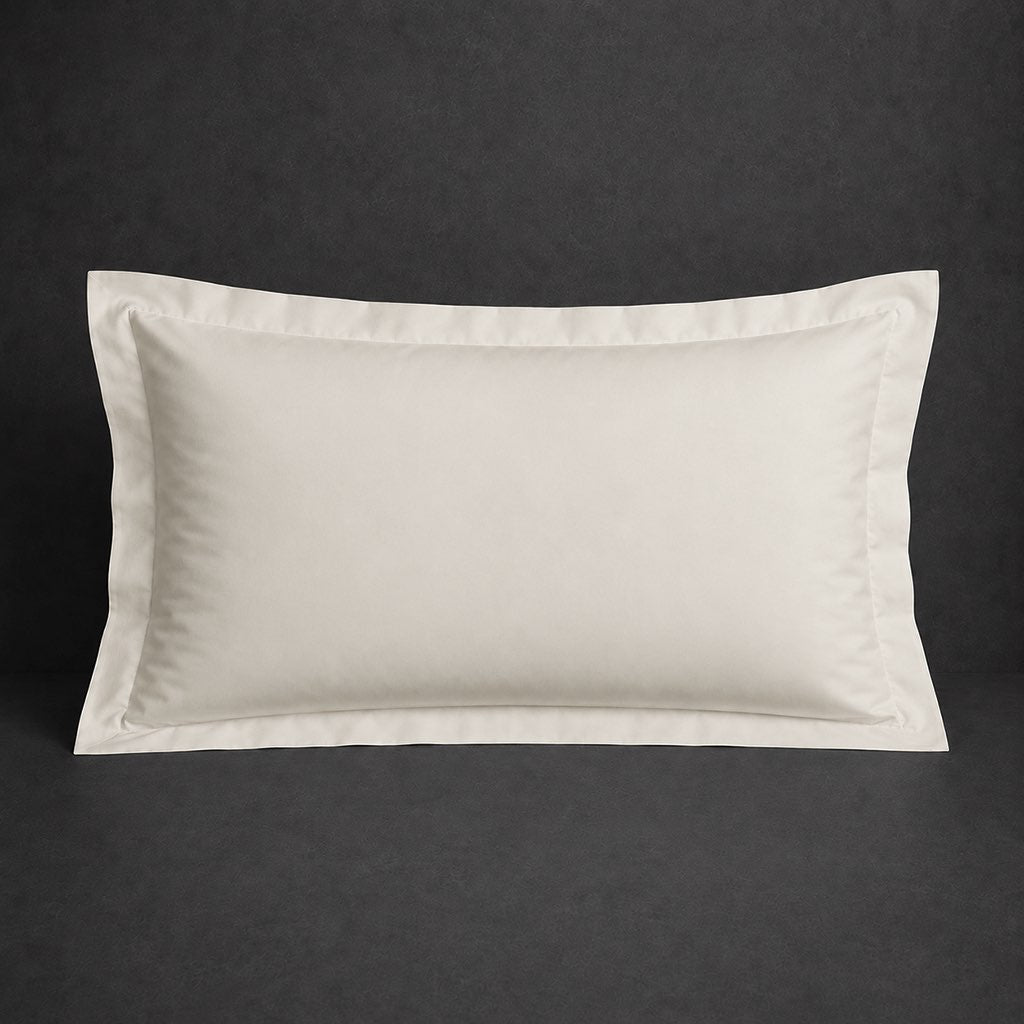 Cream polycotton percale 200TC Oxford pillow case, Standard and King, no satin stitch — front view.
