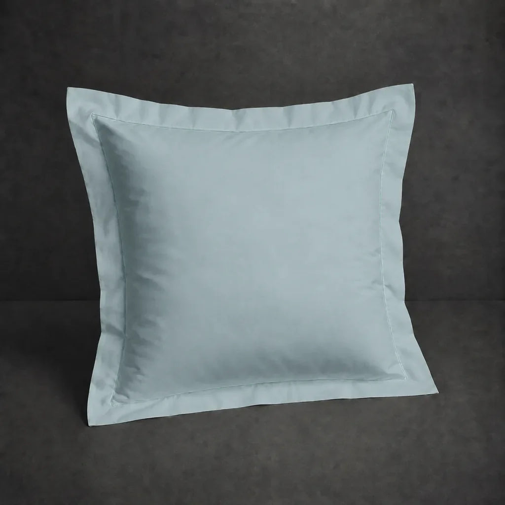 Duck Egg polycotton percale 200TC Oxford pillow case, Continental, duck egg one row satin stitch — front view.