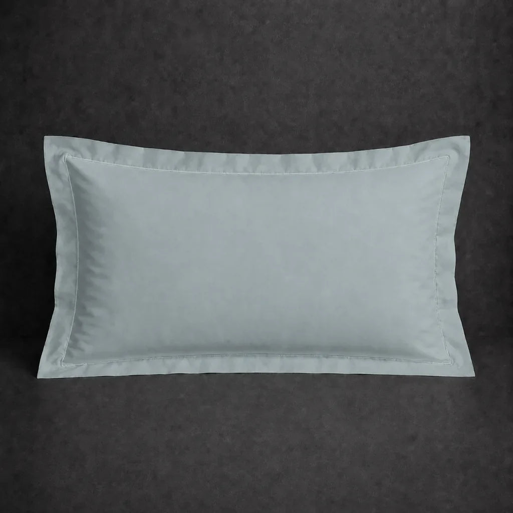 Duck Egg polycotton percale 200TC Oxford pillow case, Standard and King, duck egg one row satin stitch — front view.