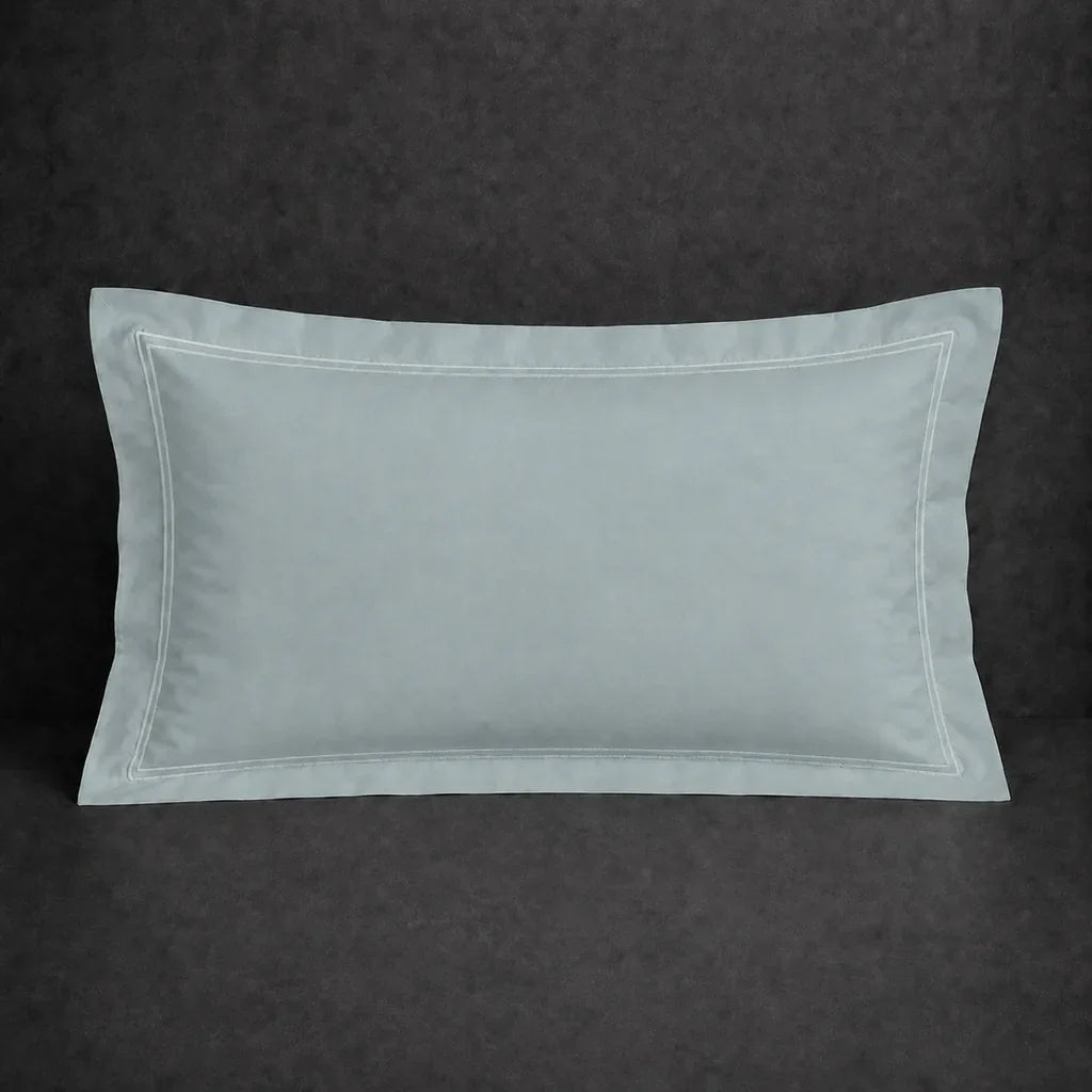Duck Egg polycotton percale 200TC Oxford pillow case, Standard and King, duck egg two row satin stitch — front view.