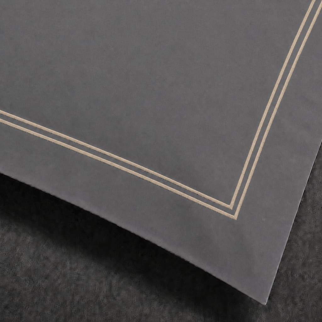 Grey polycotton percale 200TC Oxford pillow case, Standard and King, Stone two row satin stitch — close-up detail.