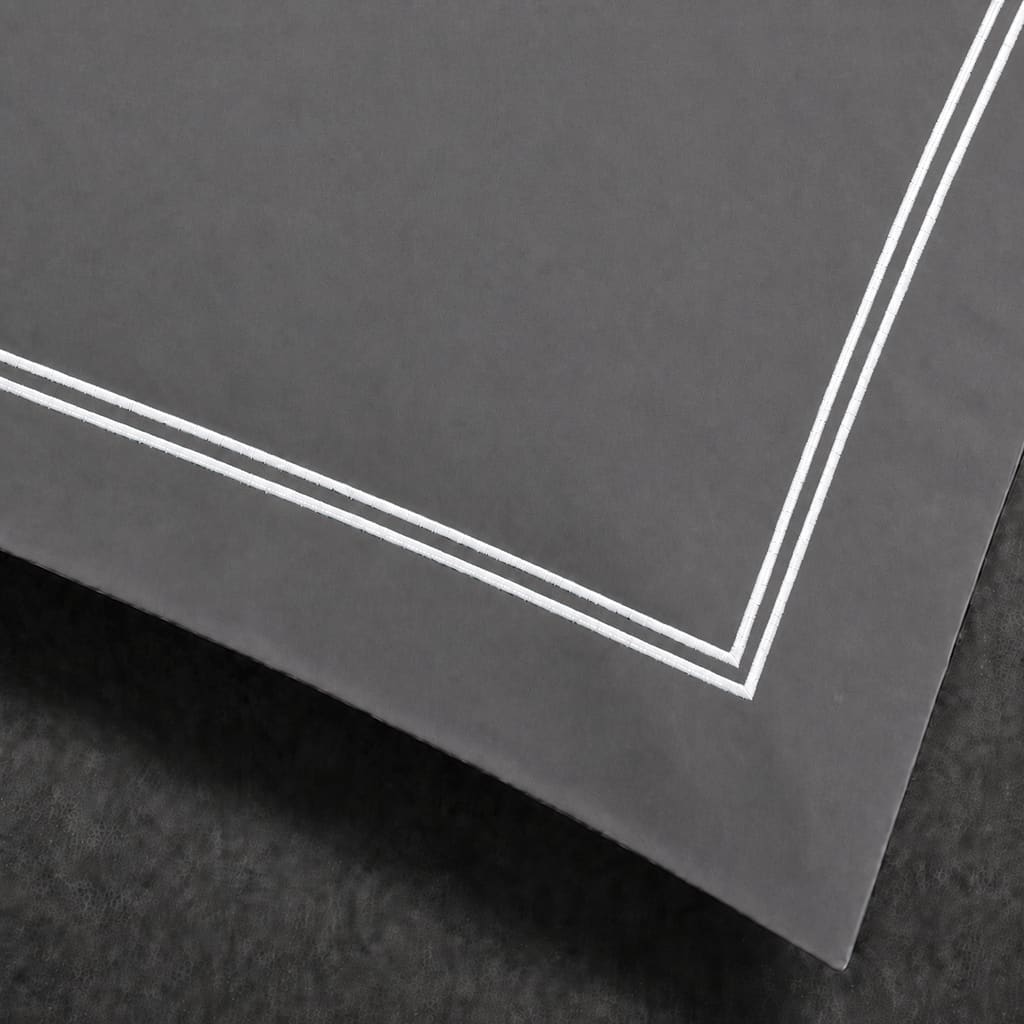 Grey polycotton percale 200TC Oxford pillow case, Standard and King, White two row satin stitch — close-up detail.