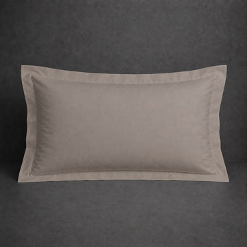 Stone polycotton percale 200TC Oxford pillow case, Standard and King, no satin stitch — front view.