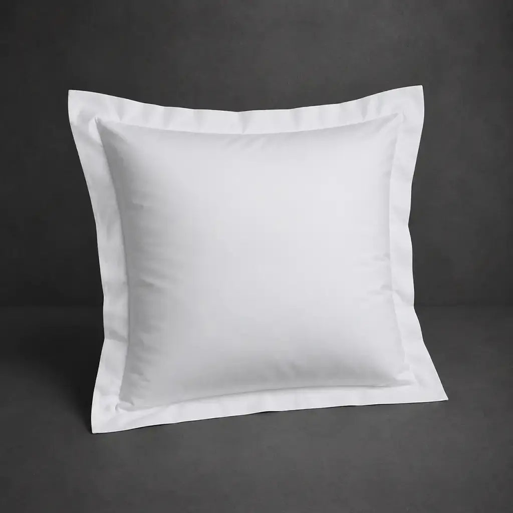 White polycotton percale 200TC Oxford pillow case, Continental, no satin stitch — front view.