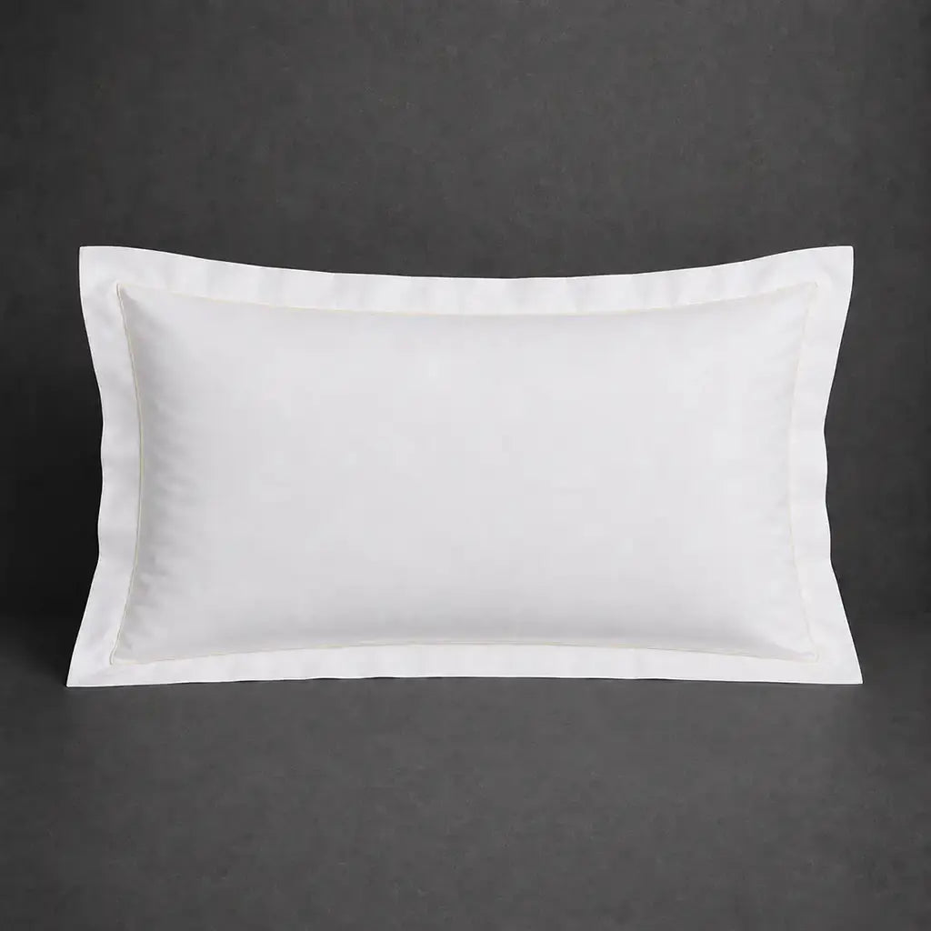 White polycotton percale 200TC Oxford pillow case, Standard and King, natural cream one-row satin stitch — front view.
