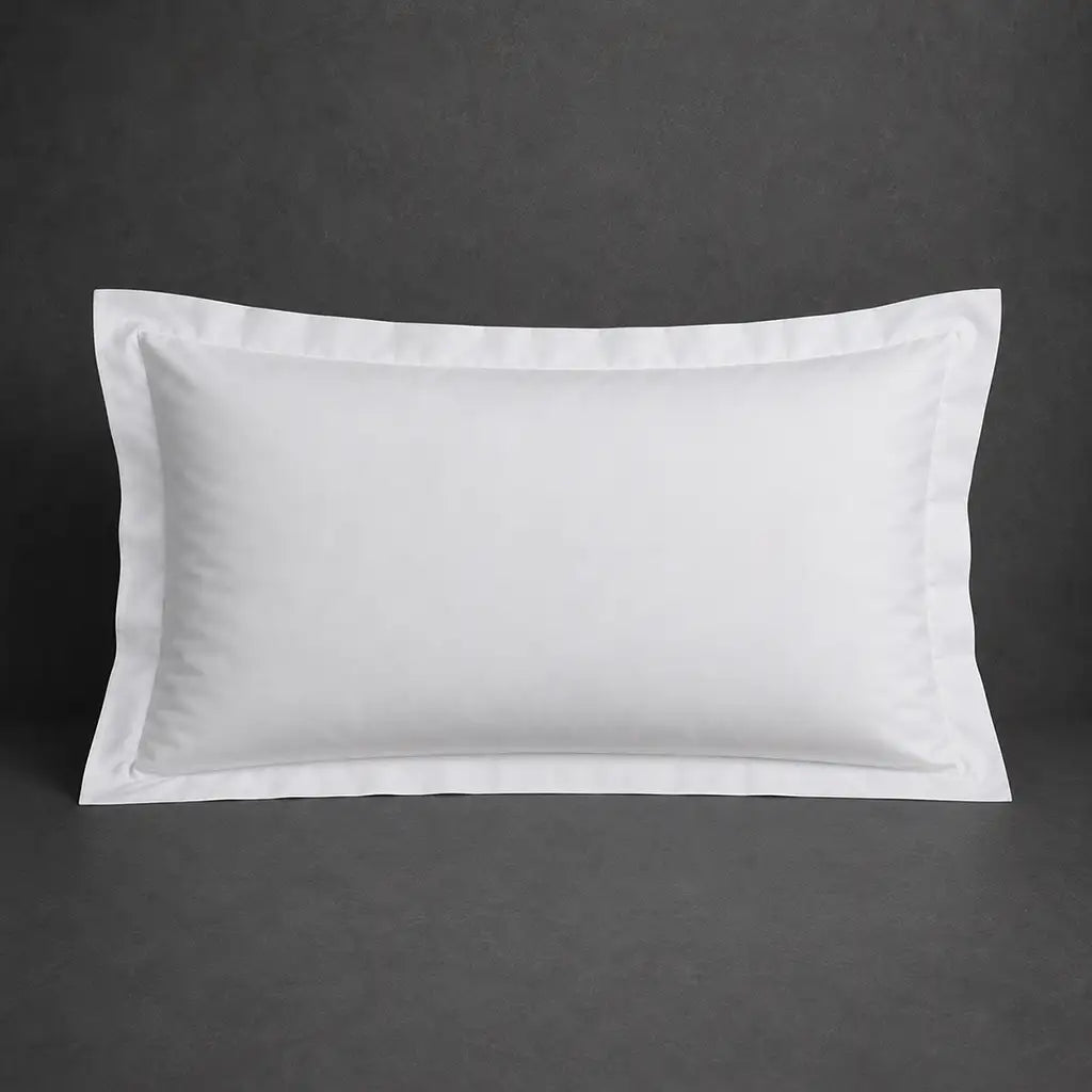 White polycotton percale 200TC Oxford pillow case, Standard and King, no satin stitch — front view.