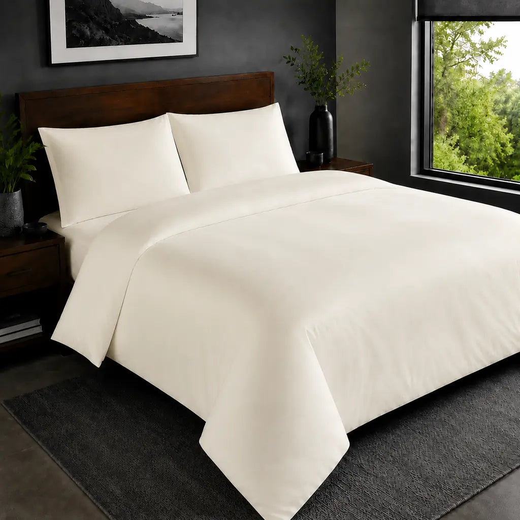 Cream 200TC plain duvet cover with no satin stitch - hero - Linen and Co