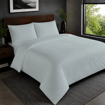 Duck Egg Polycotton Percale 200TC plain duvet cover set in the hero bedroom view.