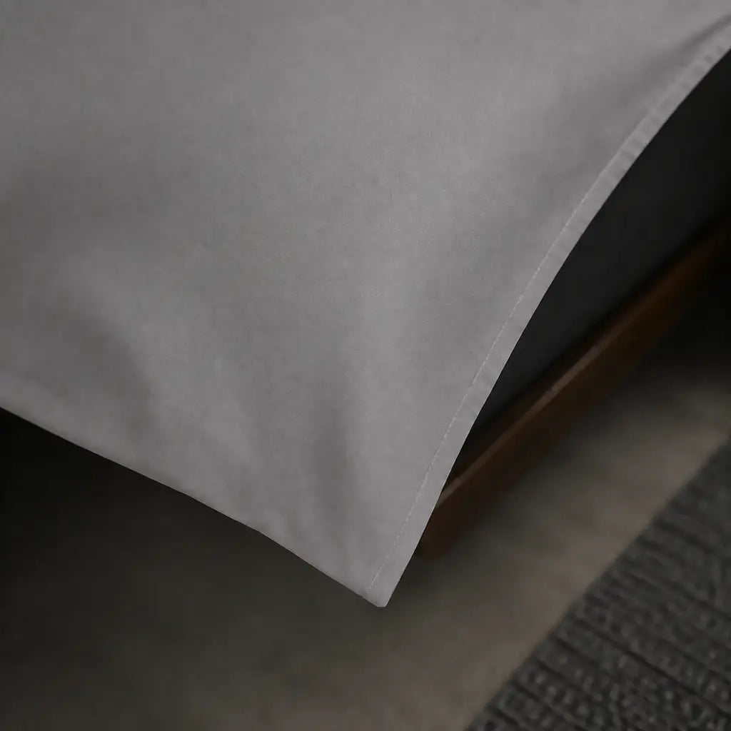 Grey 200TC plain duvet cover with no satin stitch - close-up detail - Linen and Co