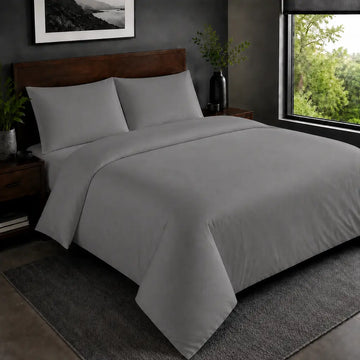 Grey 200TC plain duvet cover with no satin stitch - hero - Linen and Co