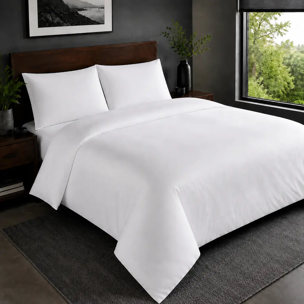 White 200TC plain duvet cover with no satin stitch - hero - Linen and Co
