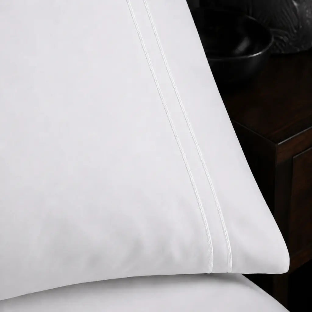 White 200TC plain duvet cover with White two row satin stitch - satin stitch close-up - Linen and Co