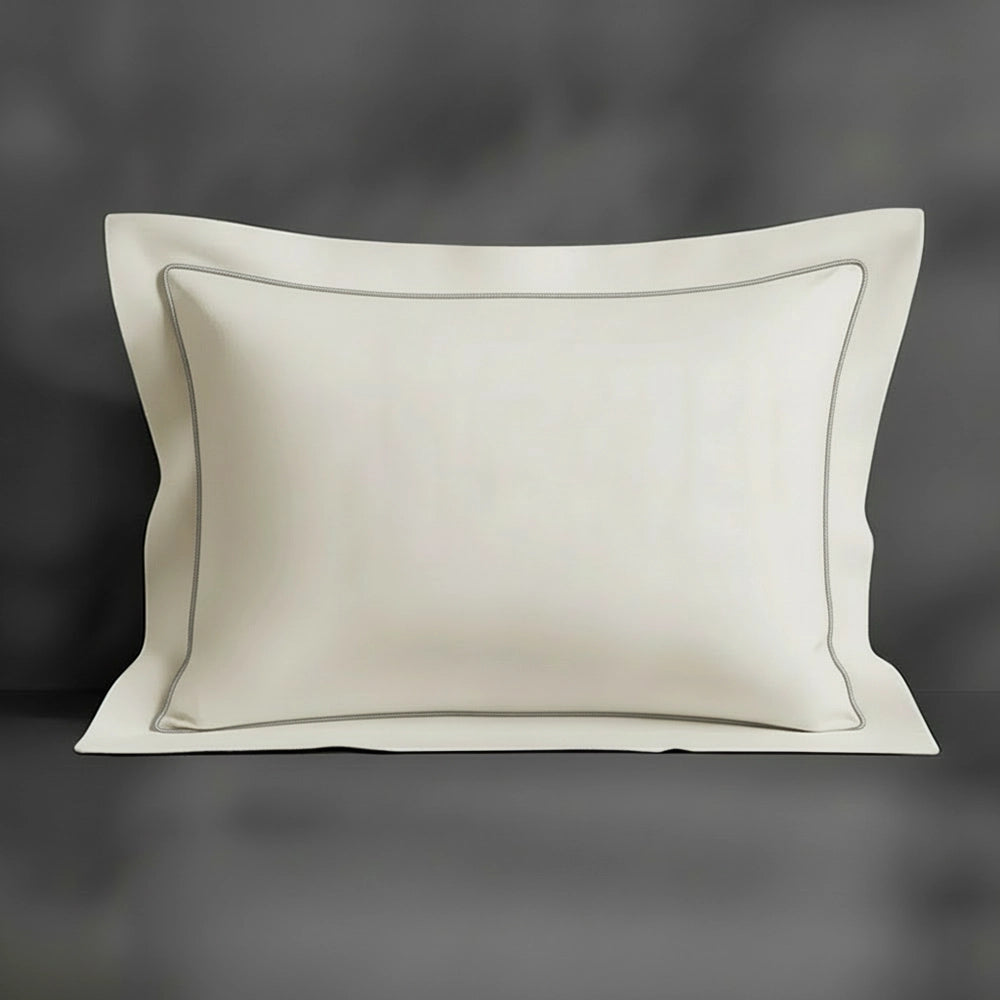 Cream Oxford pillowcase with grey satin stitch by Linen and Co - premium bed linen