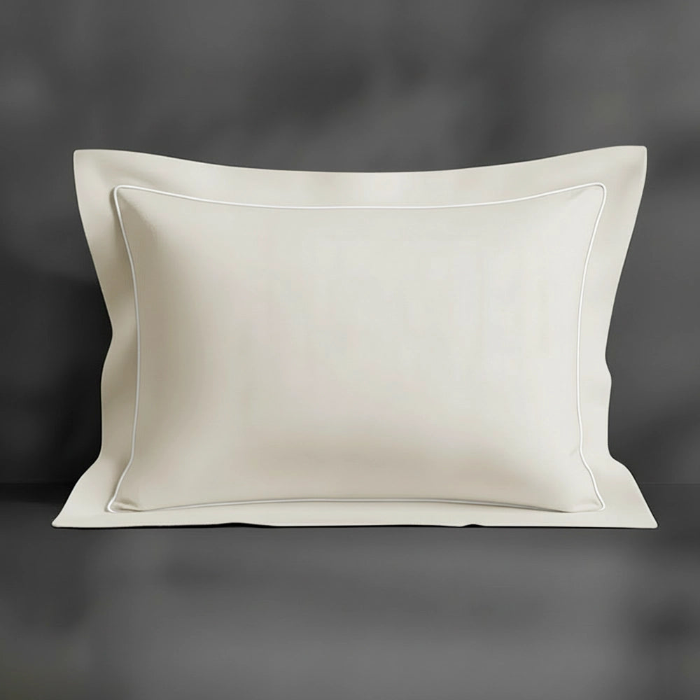 Cream Oxford pillowcase with white satin stitch by Linen and Co - premium bed linen