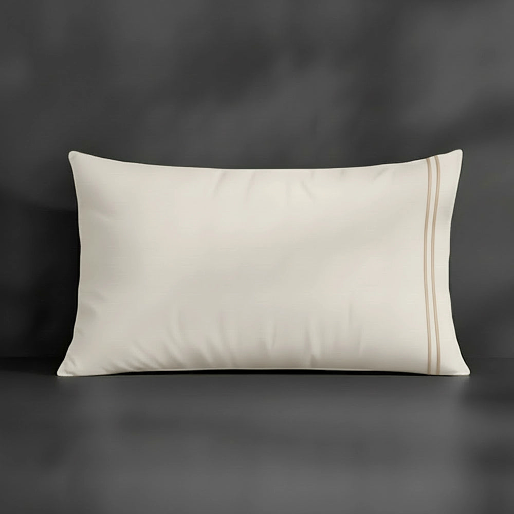 Cream Plain pillowcase with stone satin stitch by Linen and Co - premium bed linen