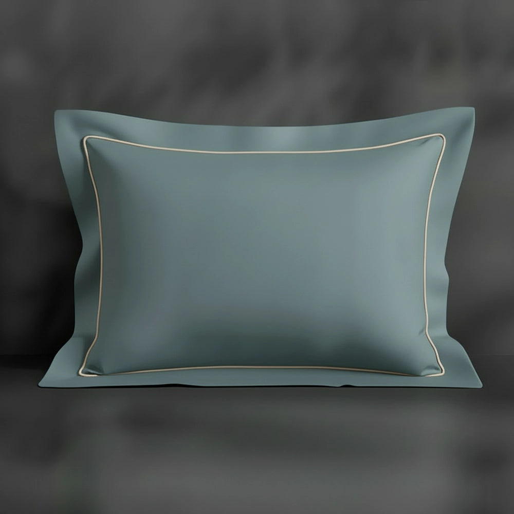 Duck Egg Oxford pillowcase with cream satin stitch by Linen and Co - premium bed linen