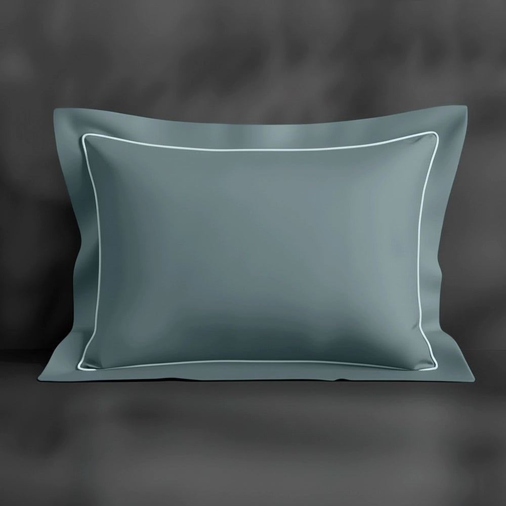 Duck Egg Oxford pillowcase with duck egg satin stitch by Linen and Co - premium bed linen