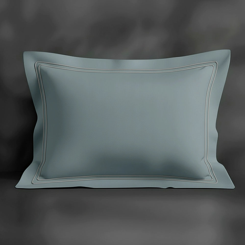 Duck Egg Oxford pillowcase with grey double satin stitch by Linen and Co - premium bed linen