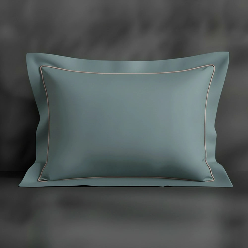 Duck Egg Oxford pillowcase with stone satin stitch by Linen and Co - premium bed linen