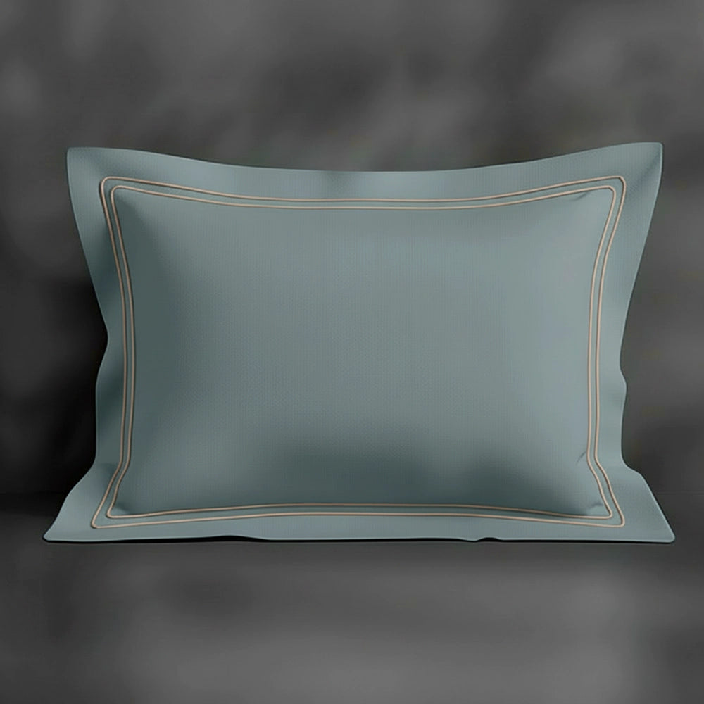 Duck Egg Oxford pillowcase with stone double satin stitch by Linen and Co - premium bed linen