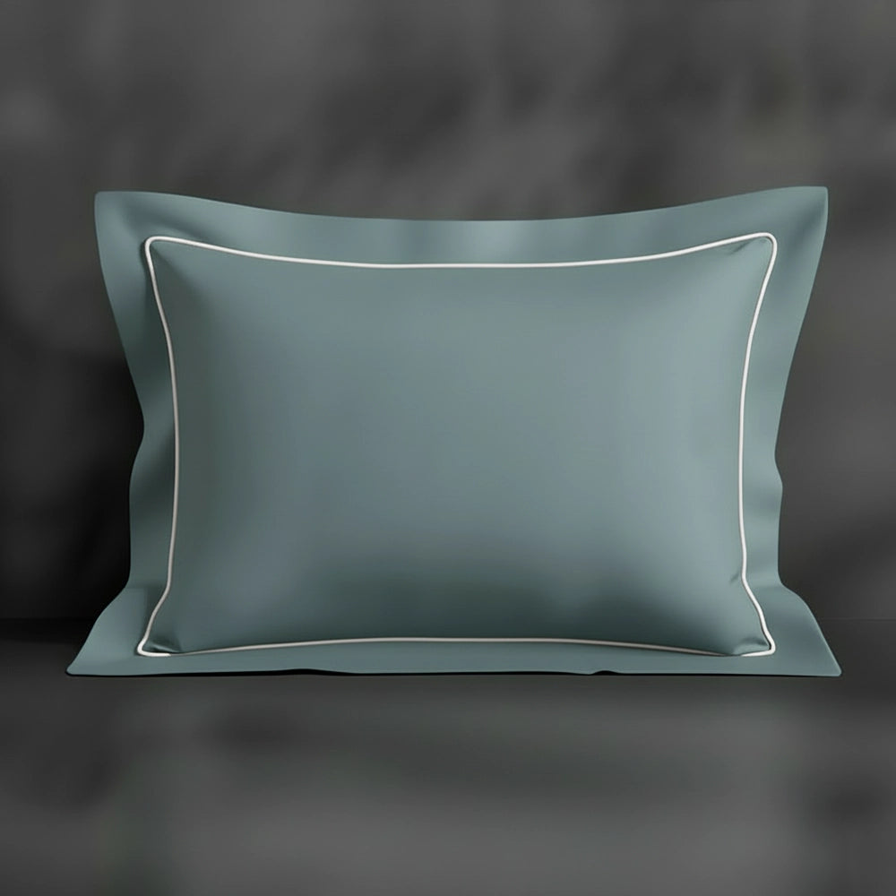 Duck Egg Oxford pillowcase with white satin stitch by Linen and Co - premium bed linen