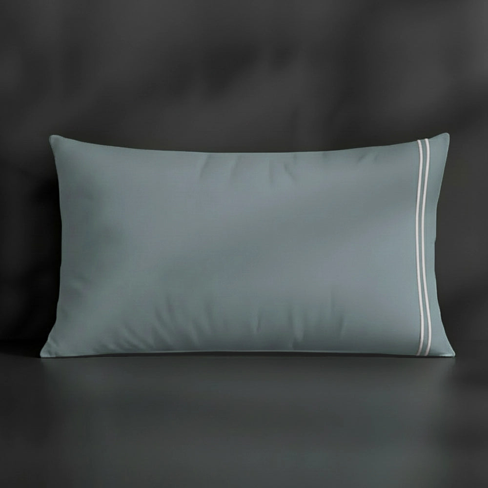 Duck Egg Plain pillowcase with grey satin stitch by Linen and Co - premium bed linen