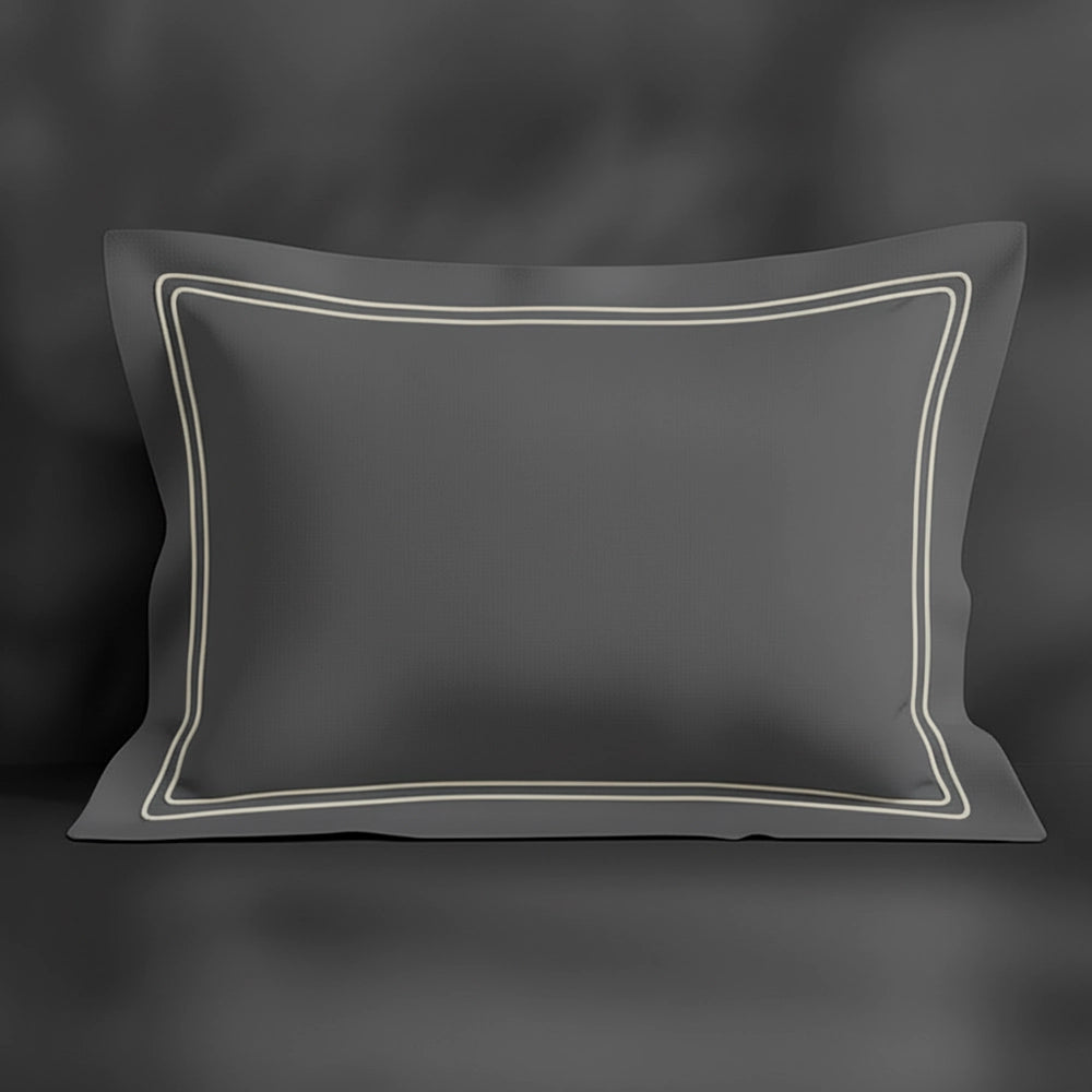 Grey Oxford pillowcase with cream double satin stitch by Linen and Co - premium bed linen