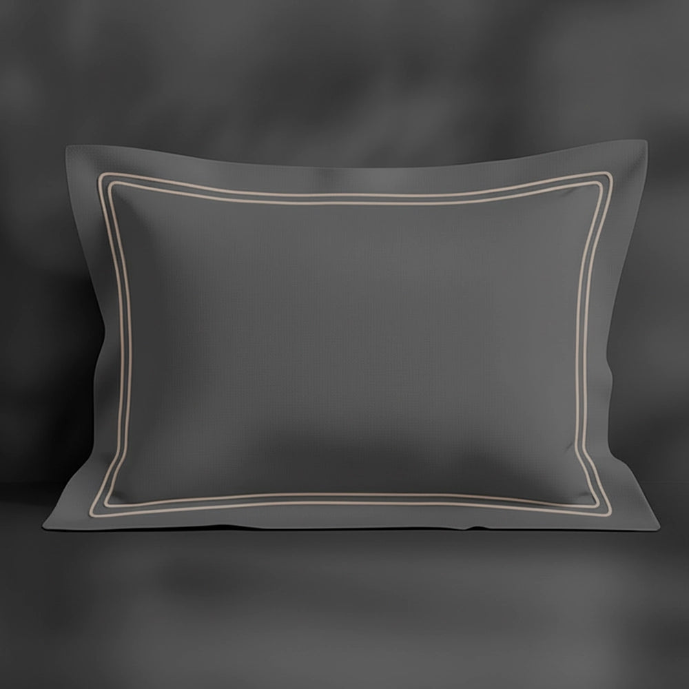 Grey Oxford pillowcase with stone double satin stitch by Linen and Co - premium bed linen