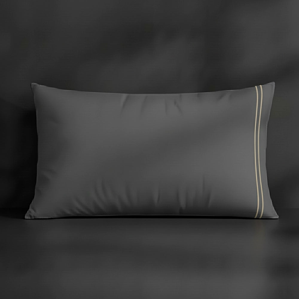 Grey Plain pillowcase with cream satin stitch by Linen and Co - premium bed linen