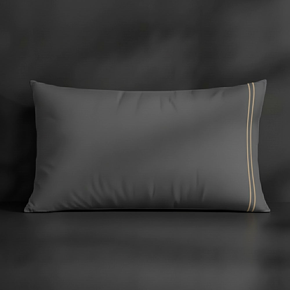 Grey Plain pillowcase with stone satin stitch by Linen and Co - premium bed linen