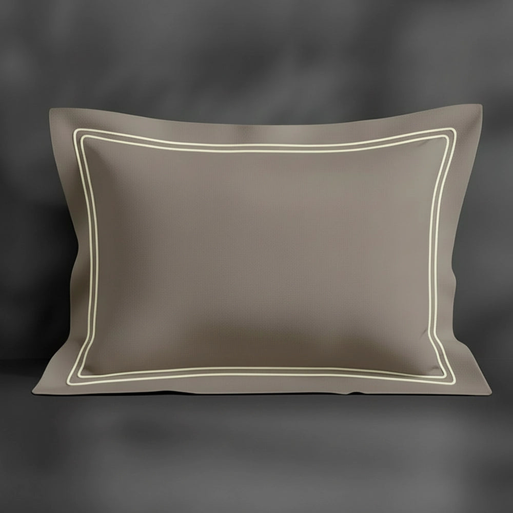 Stone Oxford pillowcase with cream double satin stitch by Linen and Co - premium bed linen