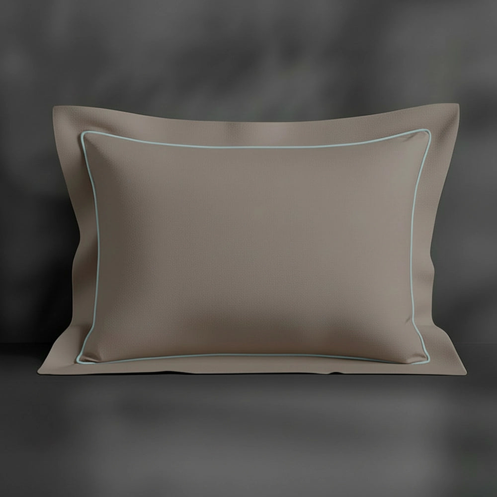 Stone Oxford pillowcase with duck egg satin stitch by Linen and Co - premium bed linen