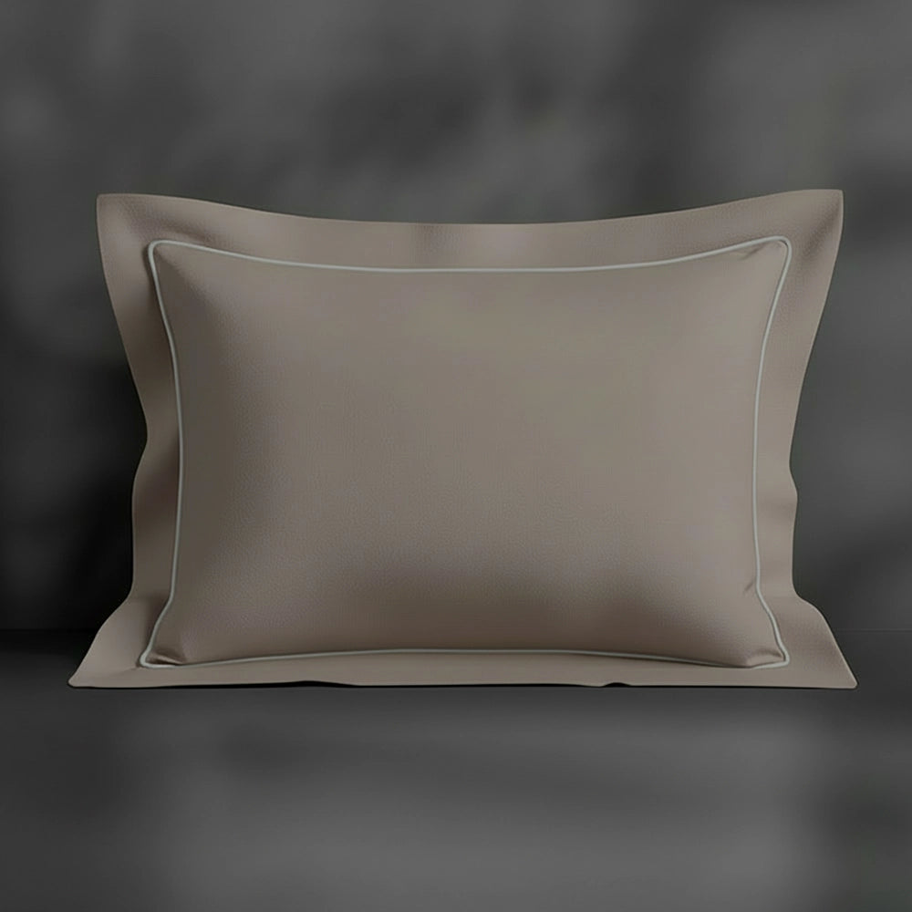 Stone Oxford pillowcase with grey satin stitch by Linen and Co - premium bed linen