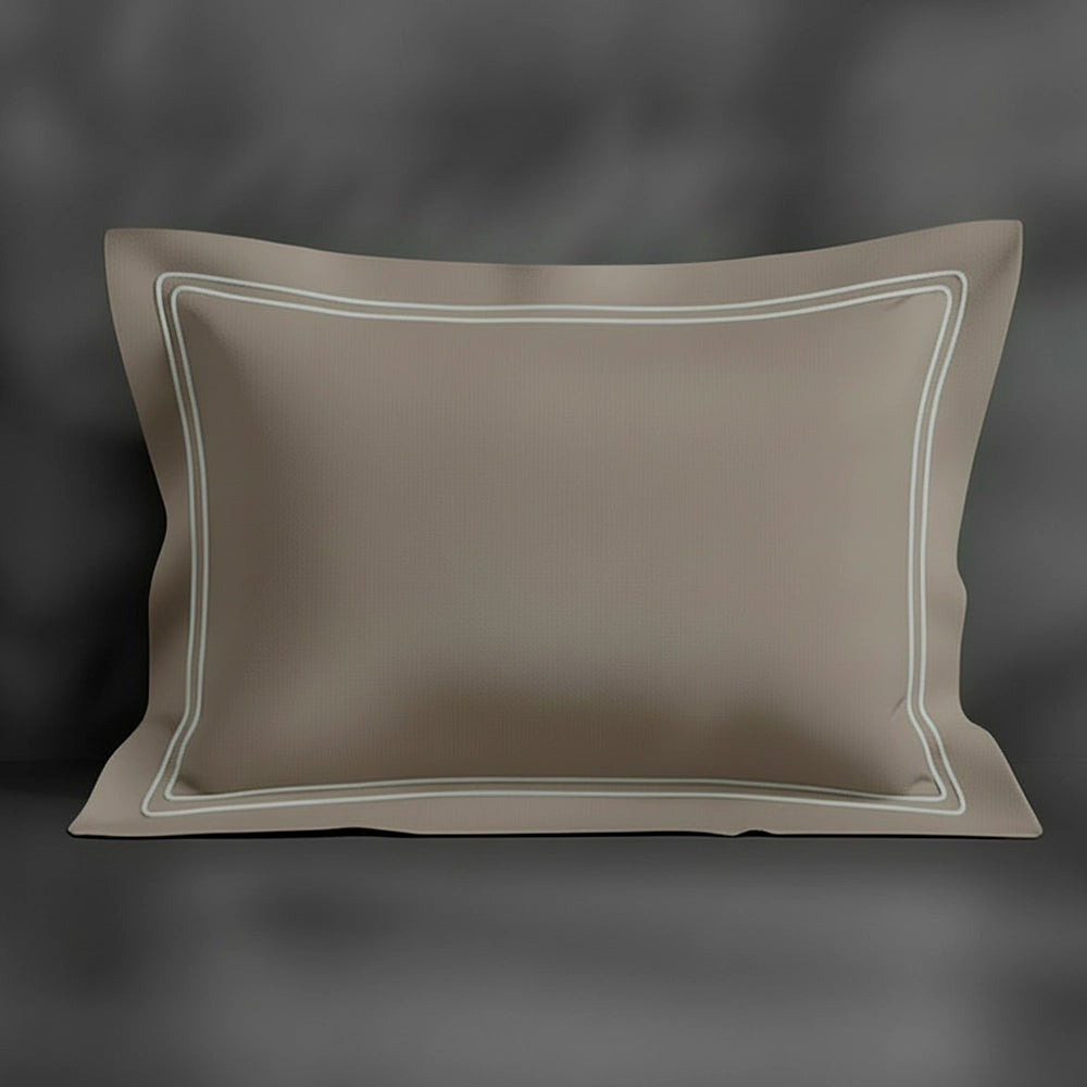Stone Oxford pillowcase with grey double satin stitch by Linen and Co - premium bed linen