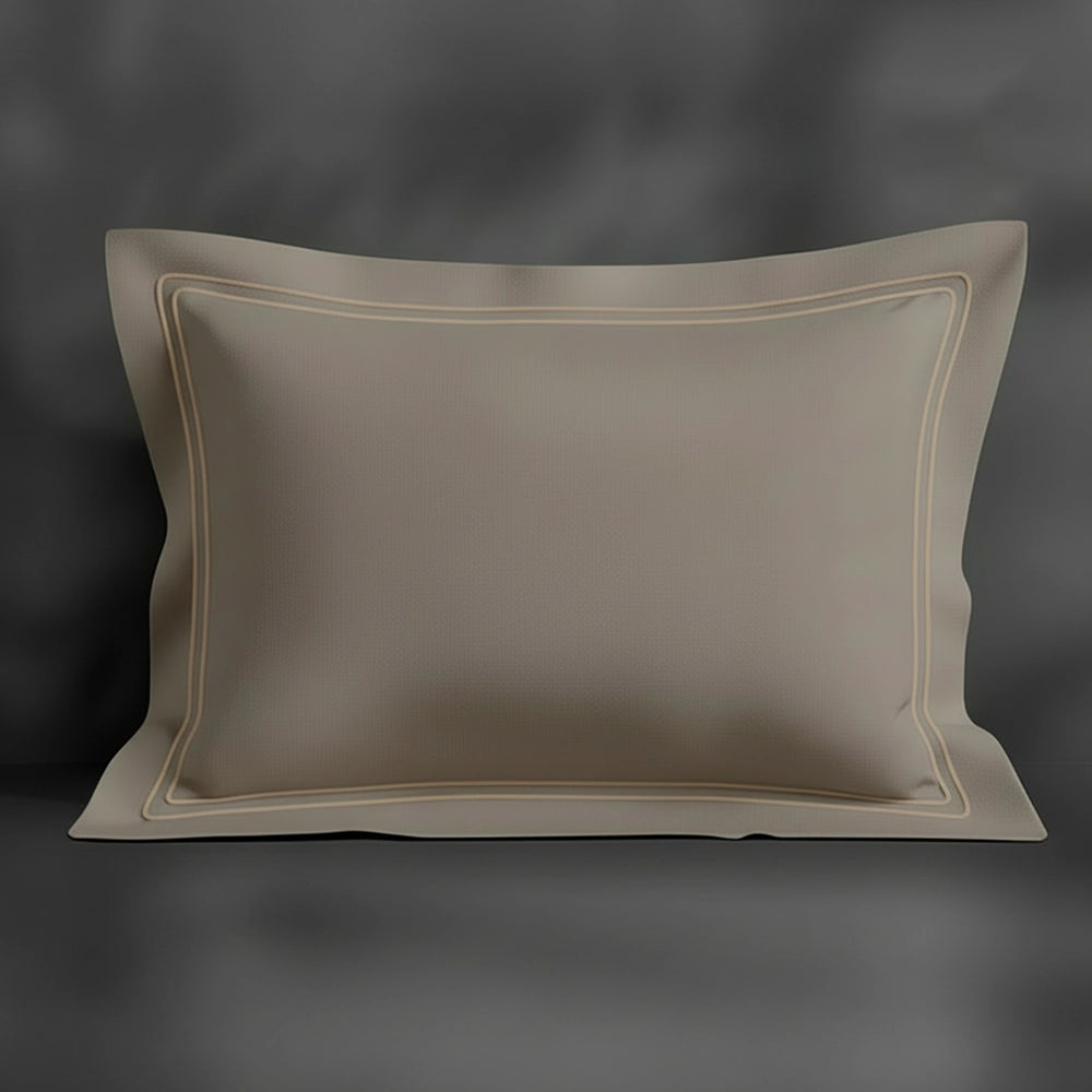 Stone Oxford pillowcase with stone double satin stitch by Linen and Co - premium bed linen