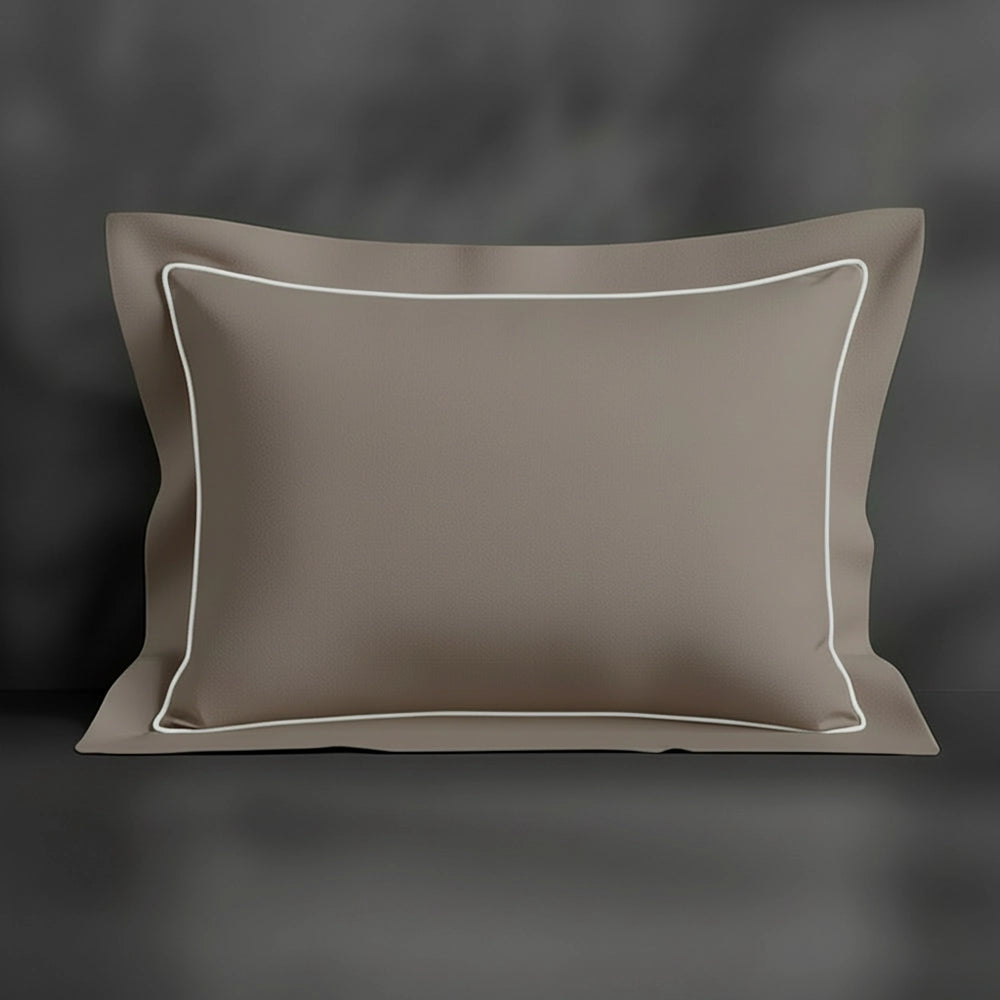 Stone Oxford pillowcase with white satin stitch by Linen and Co - premium bed linen