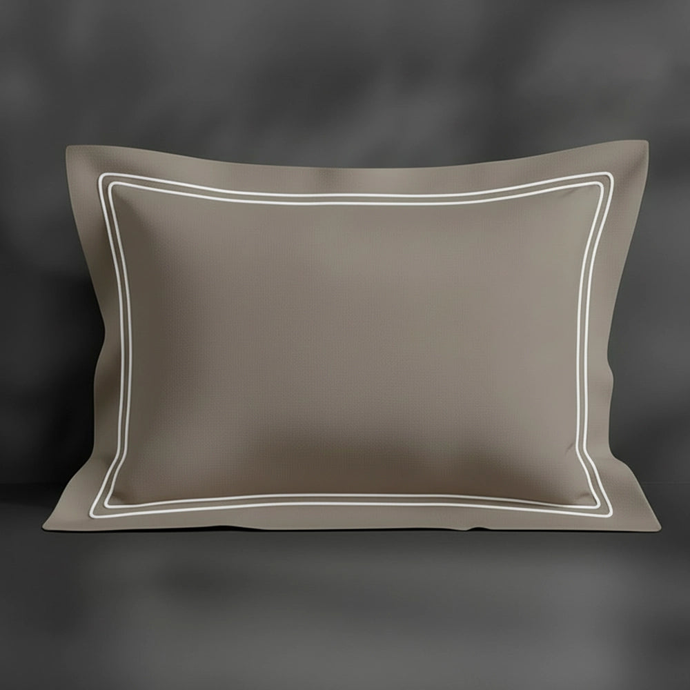 Stone Oxford pillowcase with white double satin stitch by Linen and Co - premium bed linen