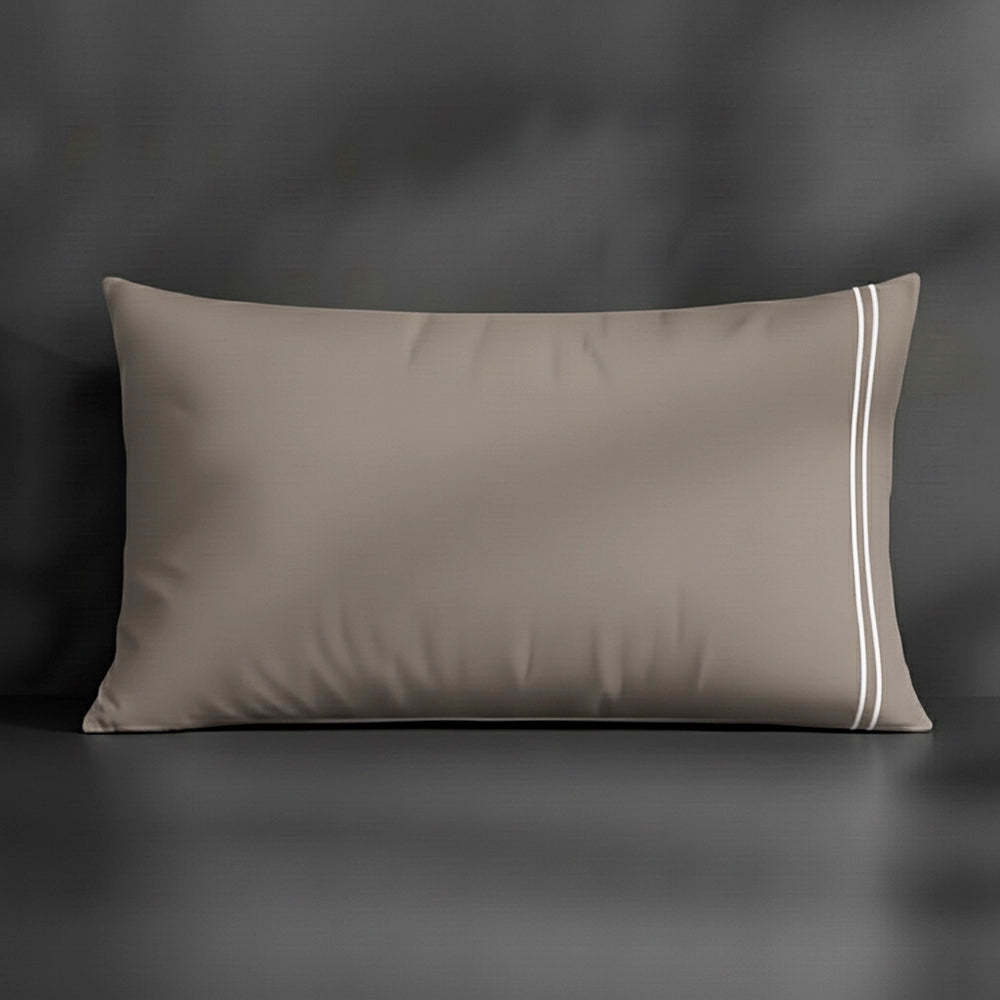 Stone Plain pillowcase with white satin stitch by Linen and Co - premium bed linen