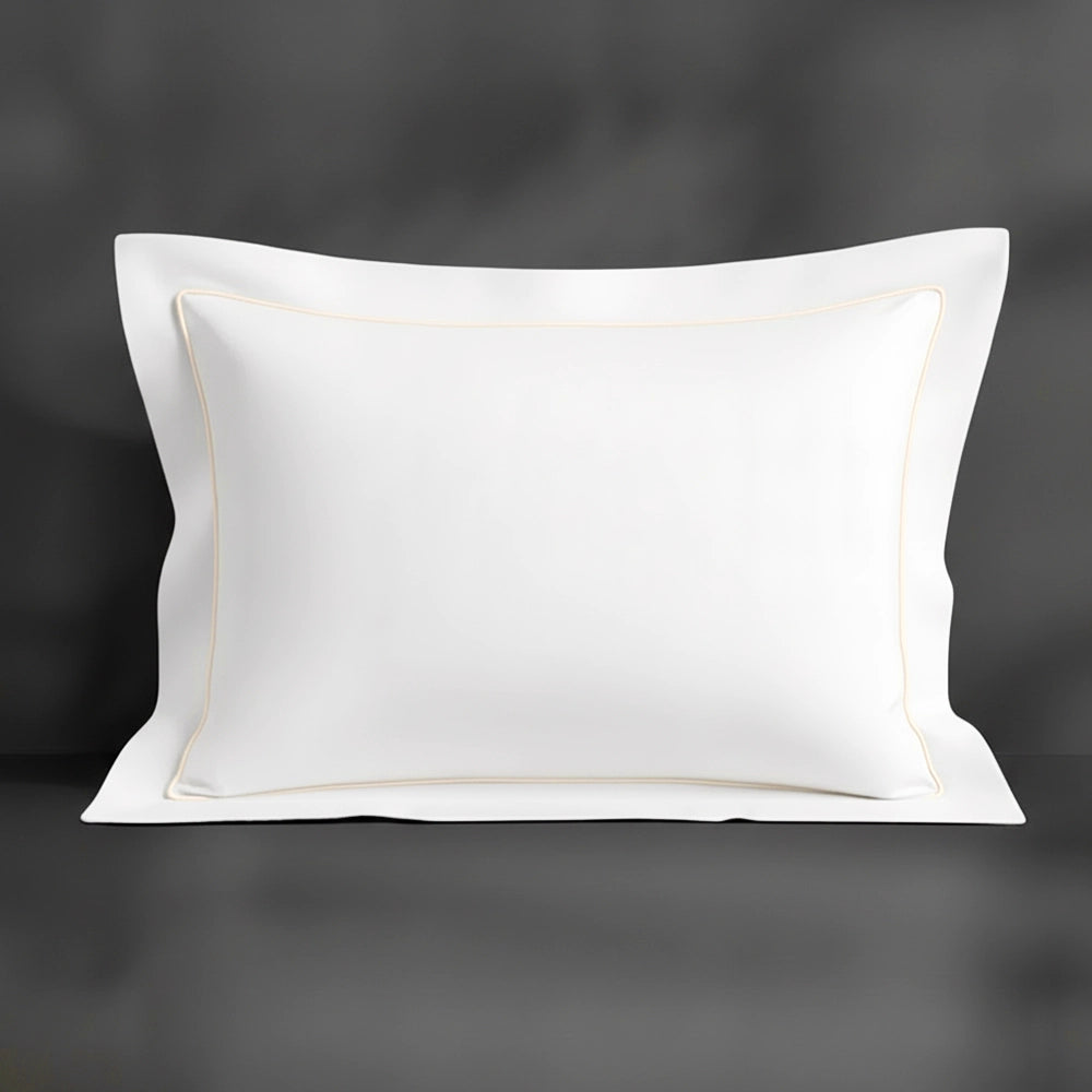 White Oxford pillowcase with cream satin stitch by Linen and Co - premium bed linen