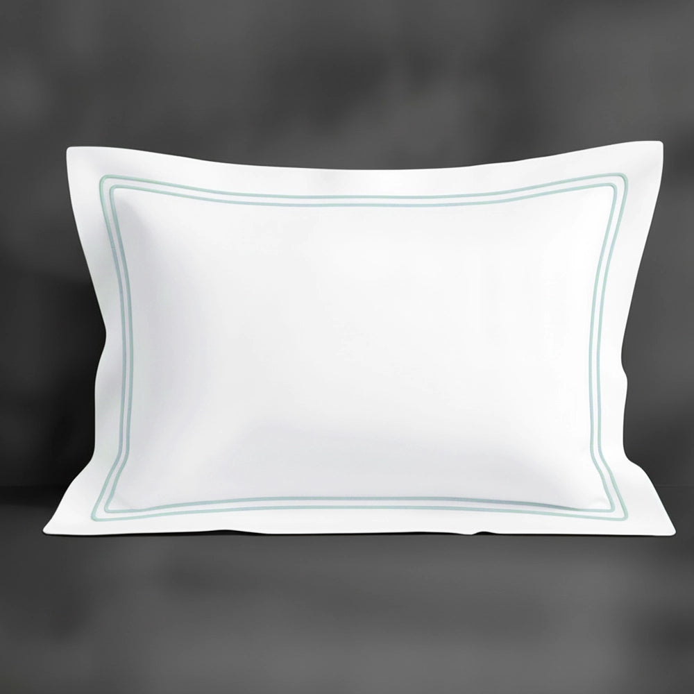 White Oxford pillowcase with duck egg double satin stitch by Linen and Co - premium bed linen