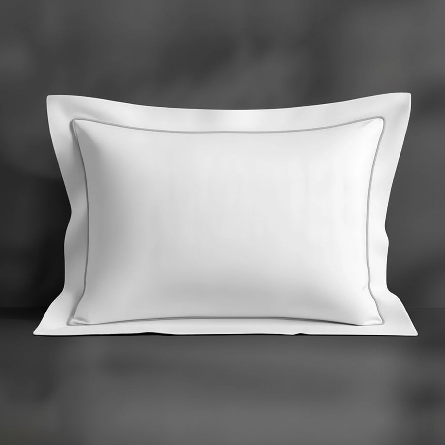 White Oxford Percale Pillow Case with grey one row satin stitch - Linen and Co