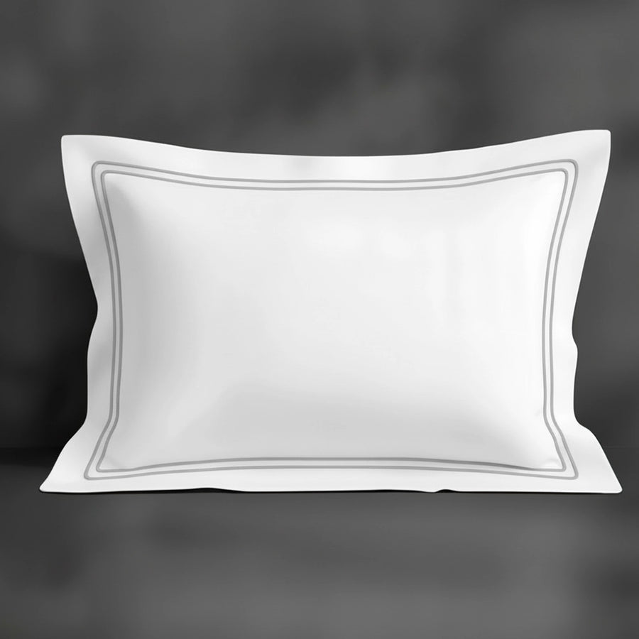 White Oxford Percale Pillow Case with grey two row satin stitch - Linen and Co