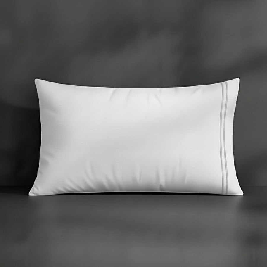White Plain Percale Pillow Case with grey two row satin stitch - Linen and Co
