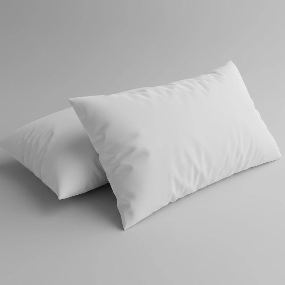 Two premium white Classic Hungarian goose down pillows displayed on neutral grey background, showcasing luxury hospitality-grade bedding by Linen & Co