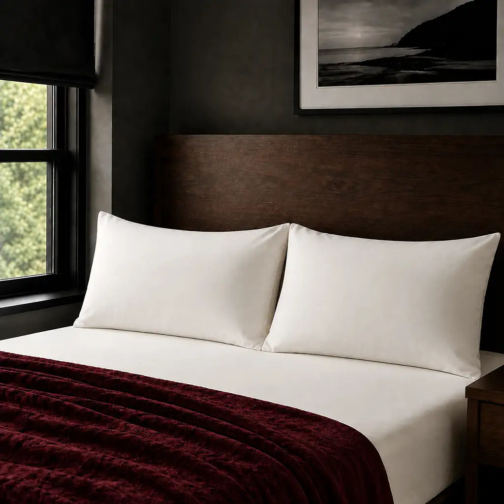 Plain cream 200TC polycotton percale pillowcases with no satin stitch border by Linen and Co