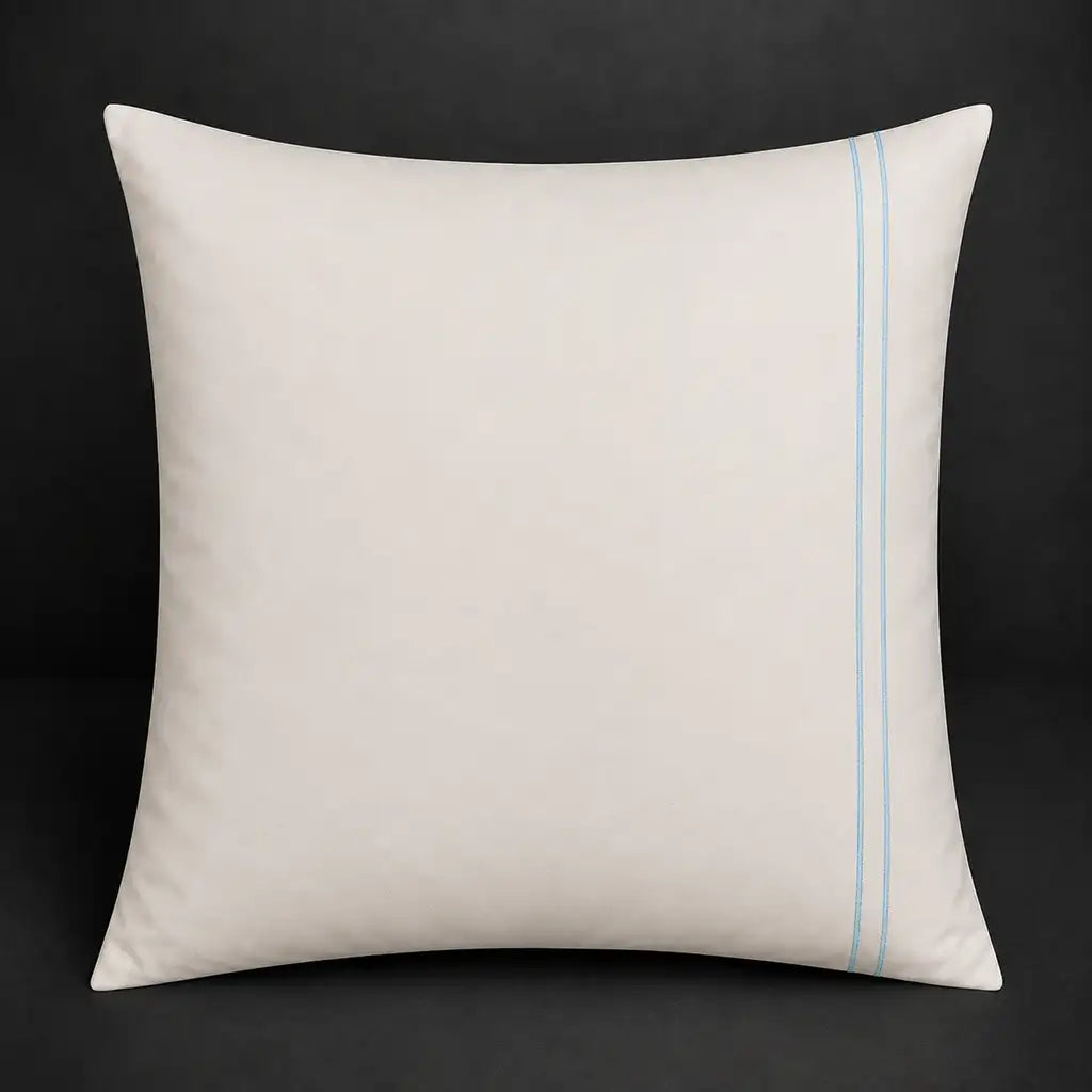 Cream plain 200TC polycotton percale continental pillowcase with two row duck egg satin stitch border by Linen and Co