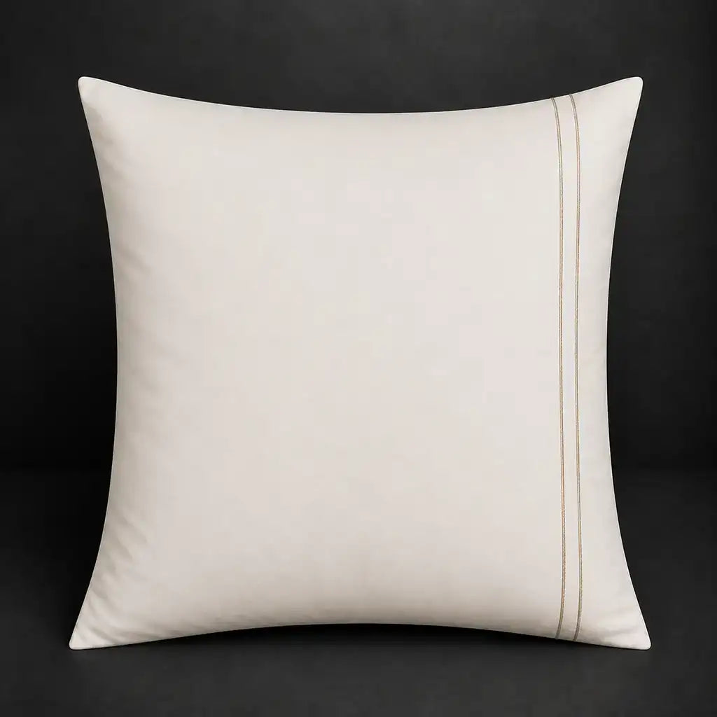 Cream plain 200TC 100% cotton percale continental pillowcase with two row stone satin stitch border by Linen and Co