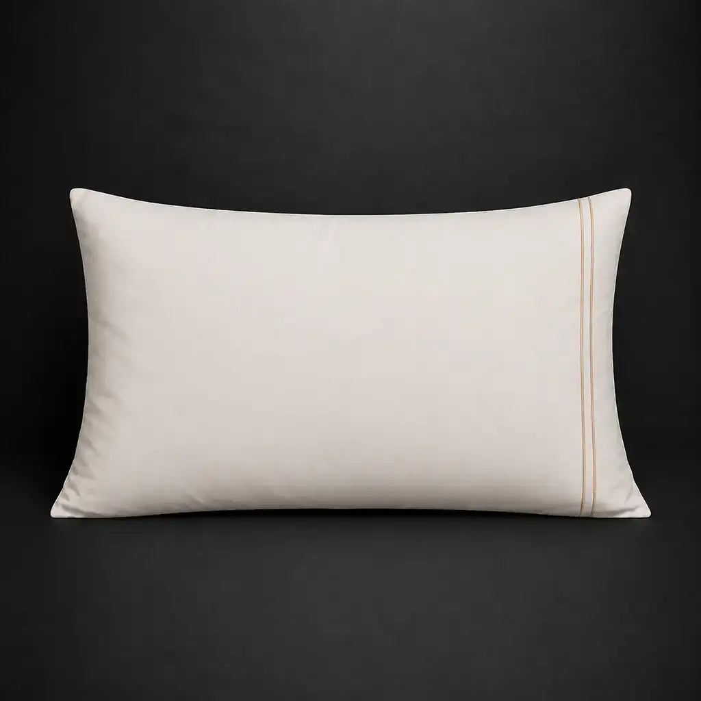 Cream plain 200TC 100% cotton percale pillowcase for Standard and King sizes with two row stone satin stitch border by Linen and Co